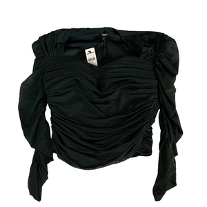 Express Green Mesh Long Sleeve Ruched Crop Top Sz M | Night Out Trendy